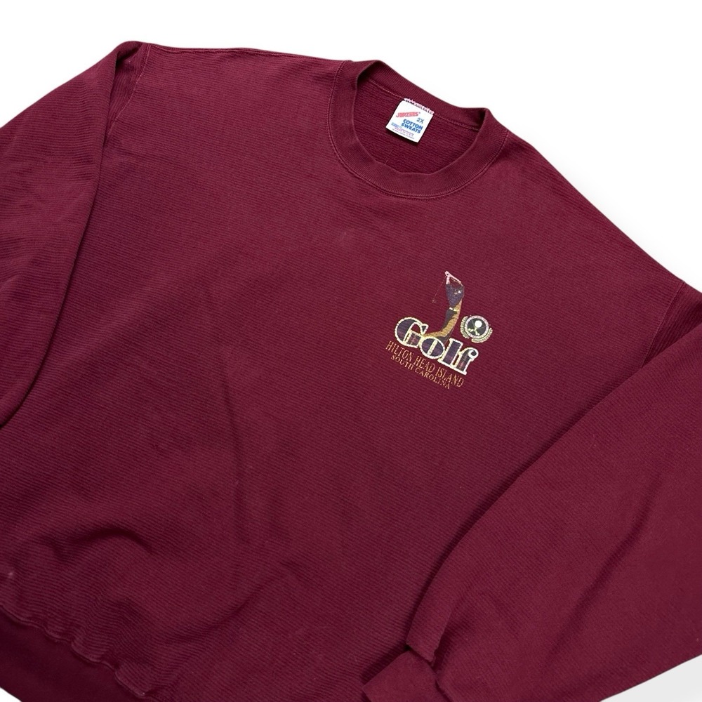Vintage Hilton Head Island Crimson Red Golf Crewneck Sweatshirt Mens 2XL Jerzees - Picture 2 of 14